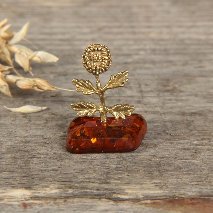 Сувенир из латуни и янтаря "Подсолнух"