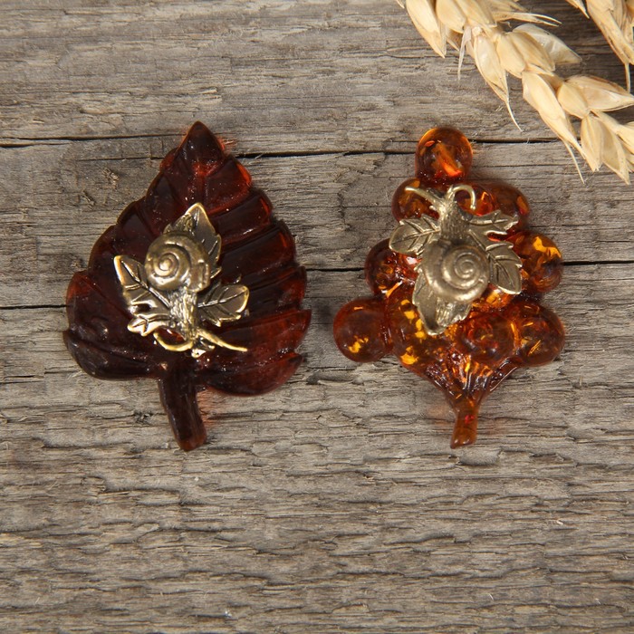 Сувенир из латуни и янтаря "Улитка" МИКС