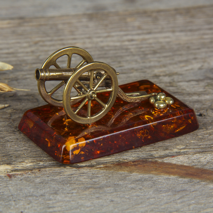 Сувенир из латуни и янтаря "Пушка" МИКС