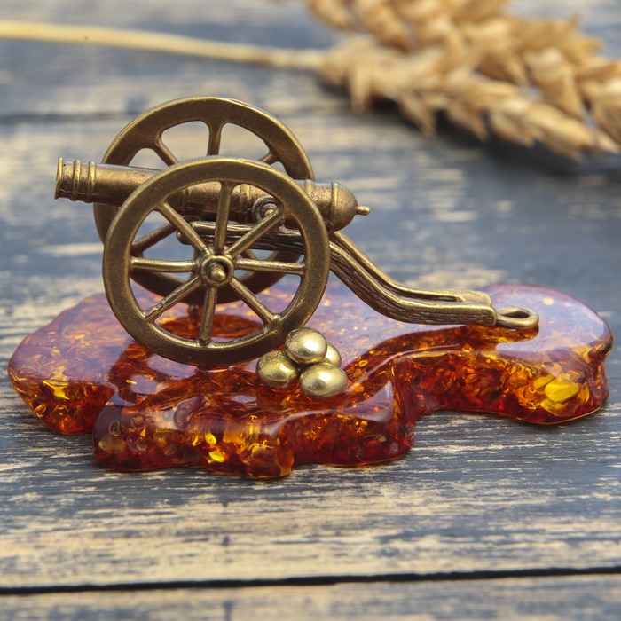 Сувенир из латуни и янтаря "Пушка" МИКС
