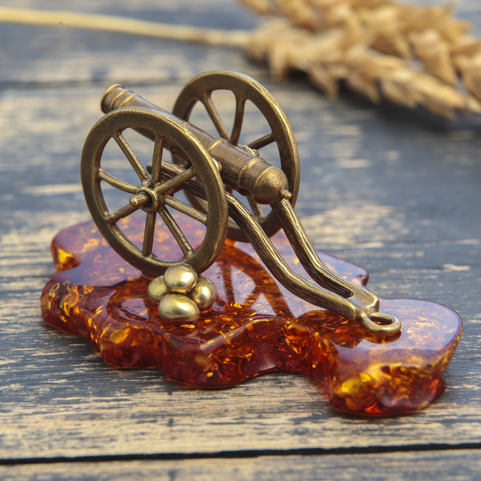 Сувенир из латуни и янтаря "Пушка" МИКС