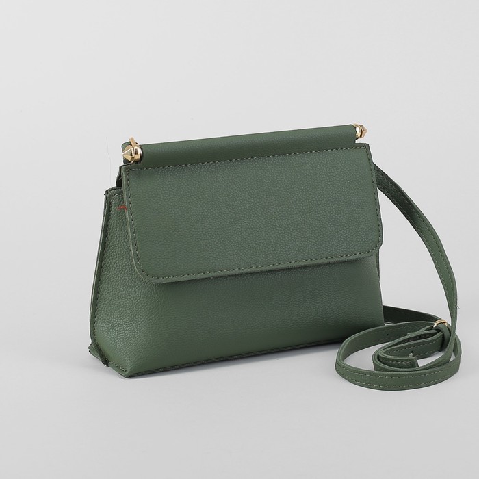 Сумка женская, отдел на молнии, наружный карман, длинный ремень, цвет зелёный