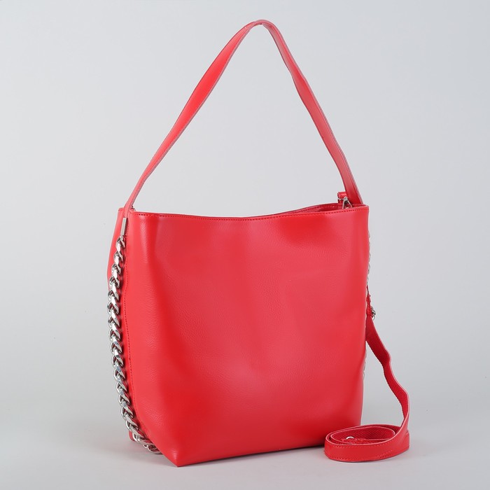 Сумка женская, отдел с перегородкой на молнии, длинный ремень, цвет красный