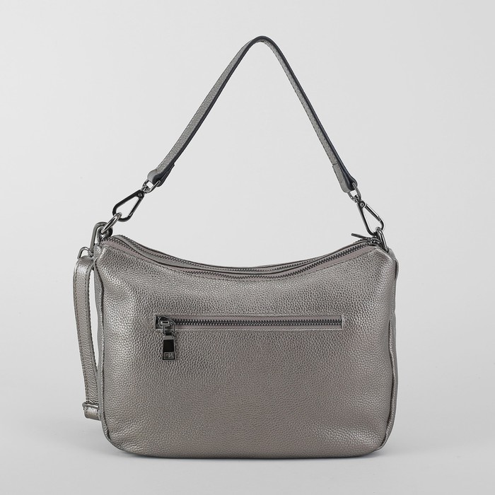 Сумка женская, 2 отдела на молниях, 2 наружных кармана, длинный ремень, цвет бронзовый