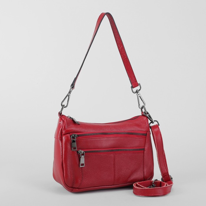Сумка женская, отдел на молнии, 3 наружных кармана, длинный ремень, цвет бордовый