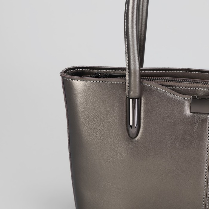 Сумка женская, отдел с перегородкой на молнии, 2 наружных кармана, цвет серебристый