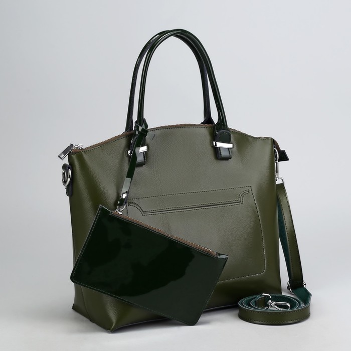 Сумка женская, с кошельком, отдел с перегородкой на молнии, 2 наружных кармана, цвет зелёный