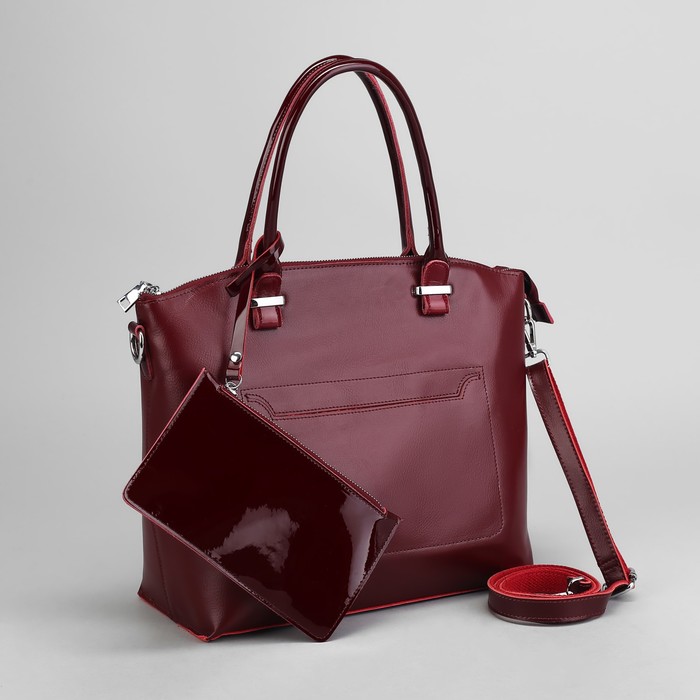 Сумка женская, с кошельком, отдел с перегородкой на молнии, 2 наружных кармана, цвет бордовый