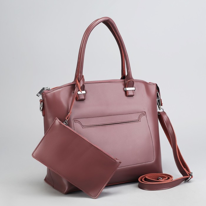 Сумка женская, с кошельком, отдел с перегородкой на молнии, 2 наружных кармана, цвет пудровый