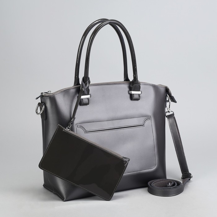 Сумка женская, с кошельком, отдел с перегородкой на молнии, 2 наружных кармана, цвет серый