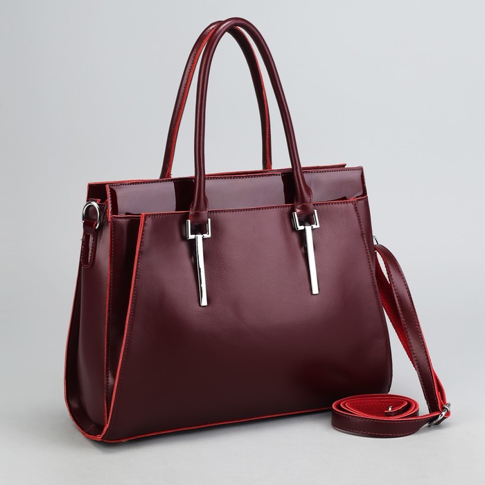 Сумка женская, отдел на молнии, 2 наружных кармана, длинный ремень, цвет бордовый