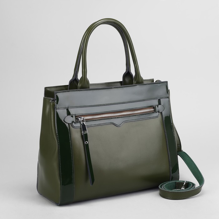 Сумка женская, отдел с перегородкой на молнии, 2 наружных кармана, длинный ремень, цвет зелёный