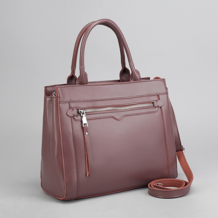 Сумка женская, отдел с перегородкой на молнии, 2 наружных кармана, длинный ремень, цвет пудровый