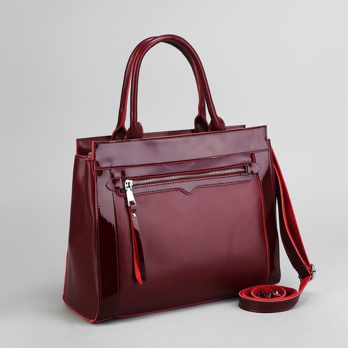 Сумка женская, отдел с перегородкой на молнии, 2 наружных кармана, длинный ремень, цвет бордовый