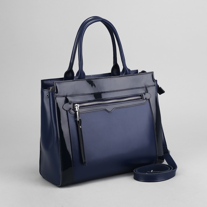 Сумка женская, отдел с перегородкой на молнии, 2 наружных кармана, длинный ремень, цвет синий