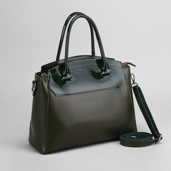 Сумка женская, отдел с перегородкой на молнии, наружный карман, длинный ремень, цвет зелёный