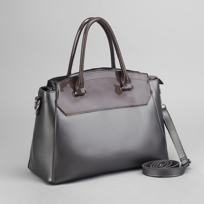 Сумка женская, отдел с перегородкой на молнии, наружный карман, длинный ремень, цвет серый