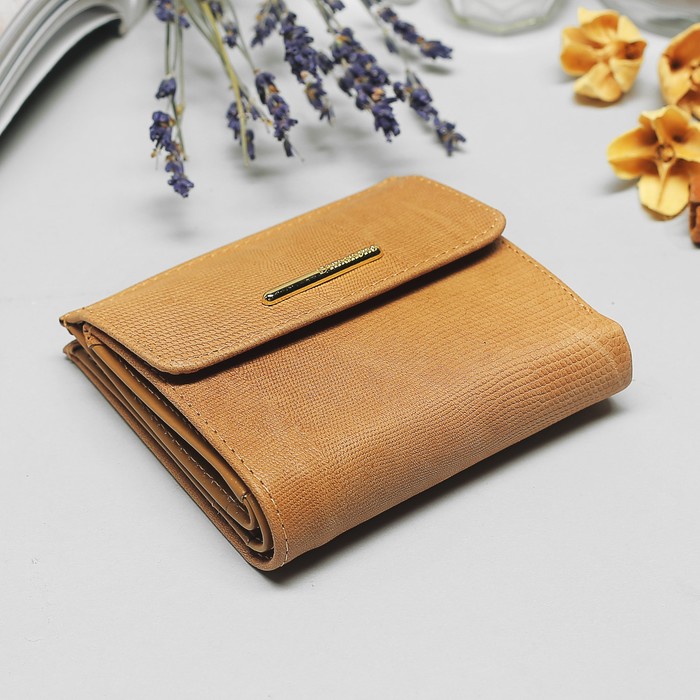 Кошелёк женский, 2 отдела, для карт, для монет, карман д/sim карты, игуана, цвет бежевый