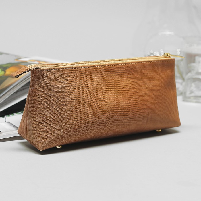 Косметичка простая, отдел на молнии, игуана, цвет бежевый