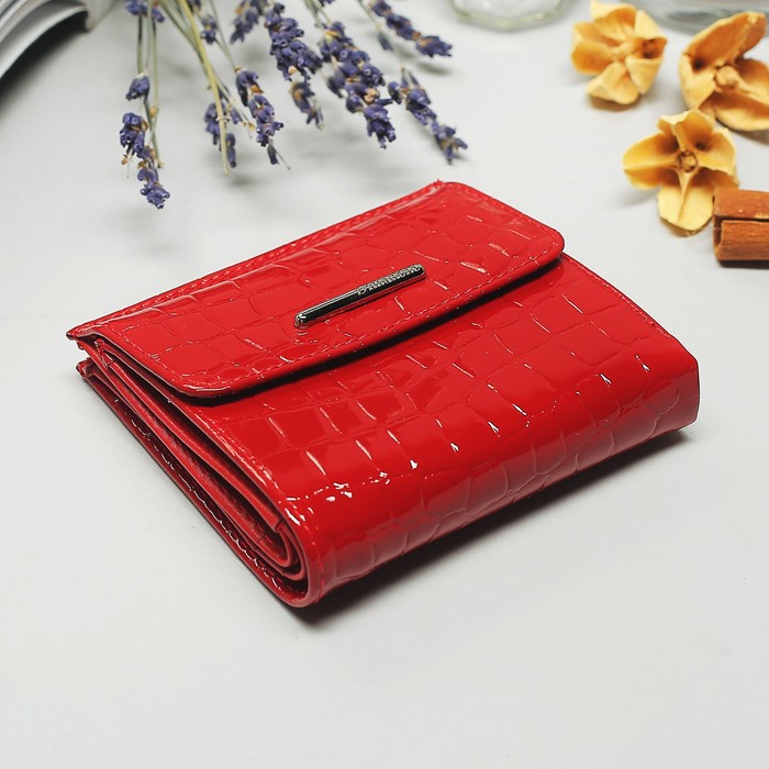 Кошелёк женский, 2 отдела, для карт, для монет, карман д/sim карты, крокодил, цвет красный