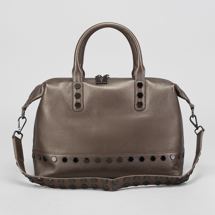 Сумка женская, отдел с перегородкой на молнии, наружный карман, длинный ремень, цвет бронзовый