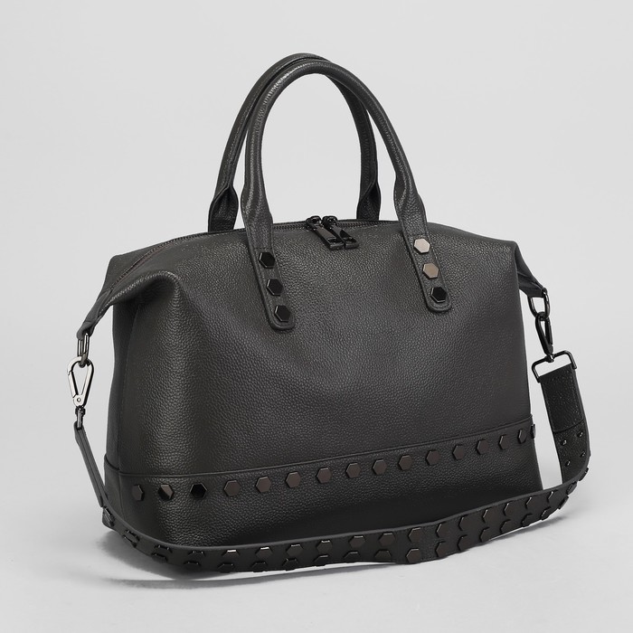 Сумка женская, отдел с перегородкой на молнии, наружный карман, длинный ремень, цвет серый