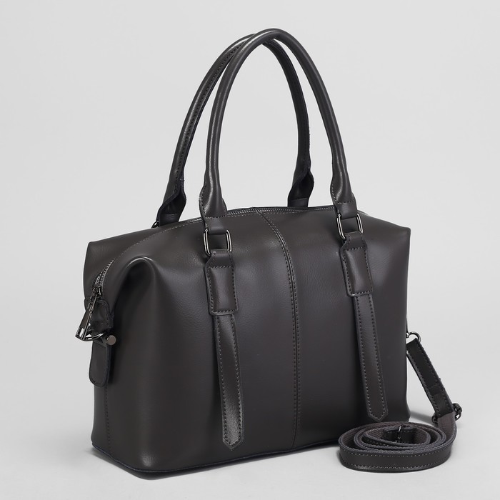 Сумка женская, отдел с перегородкой на молнии, наружный карман, длинный ремень, цвет серый