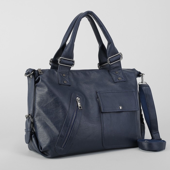 Сумка дорожная, отдел с перегородкой на молнии, 3 наружных кармана, длинный ремень, цвет синий