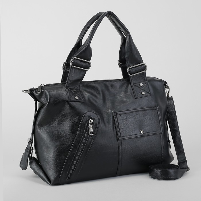 Сумка дорожная, отдел с перегородкой на молнии, 3 наружных кармана, длинный ремень, цвет чёрный