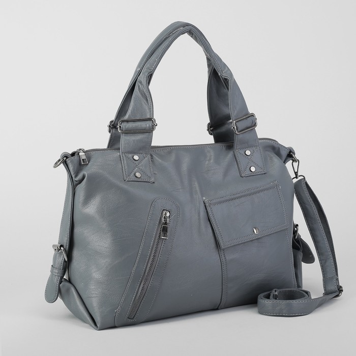 Сумка дорожная, отдел с перегородкой на молнии, 3 наружных кармана, длинный ремень, цвет серый