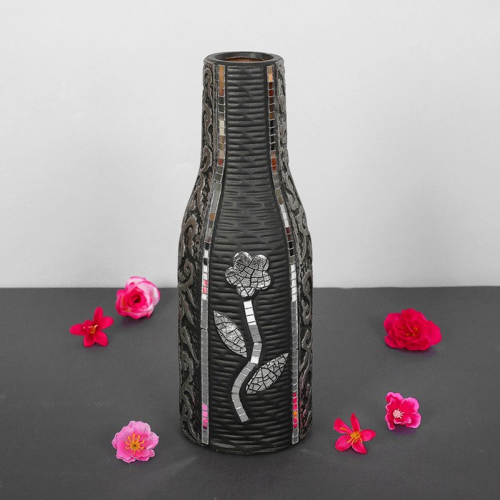 Ваза керамика "Эстетика" d-3.5см, 10х27 см, бутылка, микс