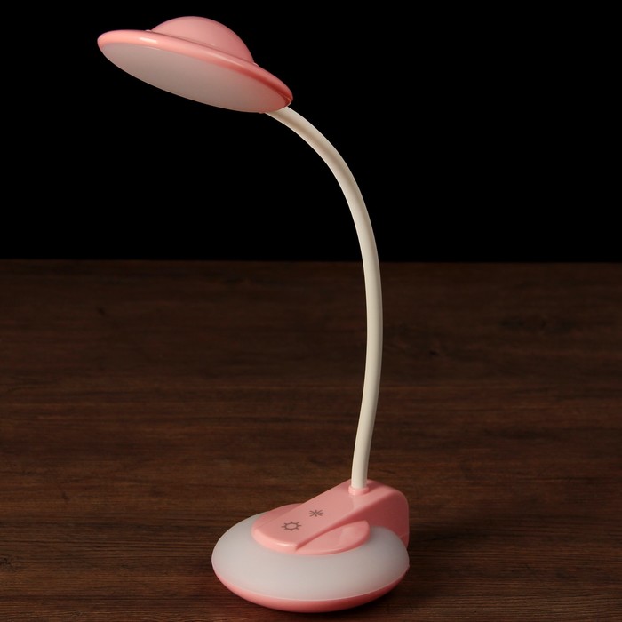 Лампа настольная сенсор 3 режима LEDх16 11W USB АКБ "НЛО-тарелка" розовая 31,5х12х10 см