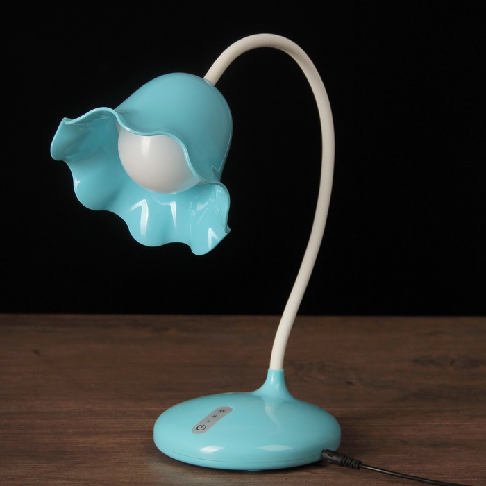 Лампа настольная сенсорная 3 режима провод USB "Цветок" голубая 36х12,3х12,3 см