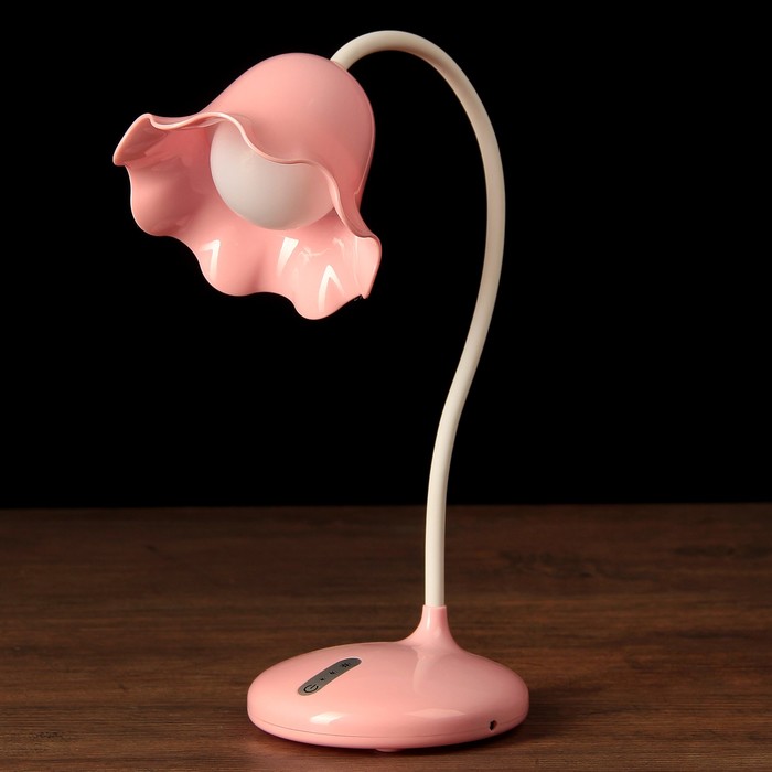Лампа настольная сенсорная 3 режима провод USB "Цветок" розовая 36х12,3х12,3 см