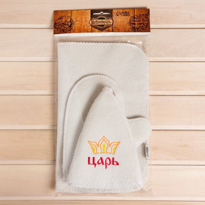 фото Набор для бани "царь" шапка, коврик, рукавица добропаровъ