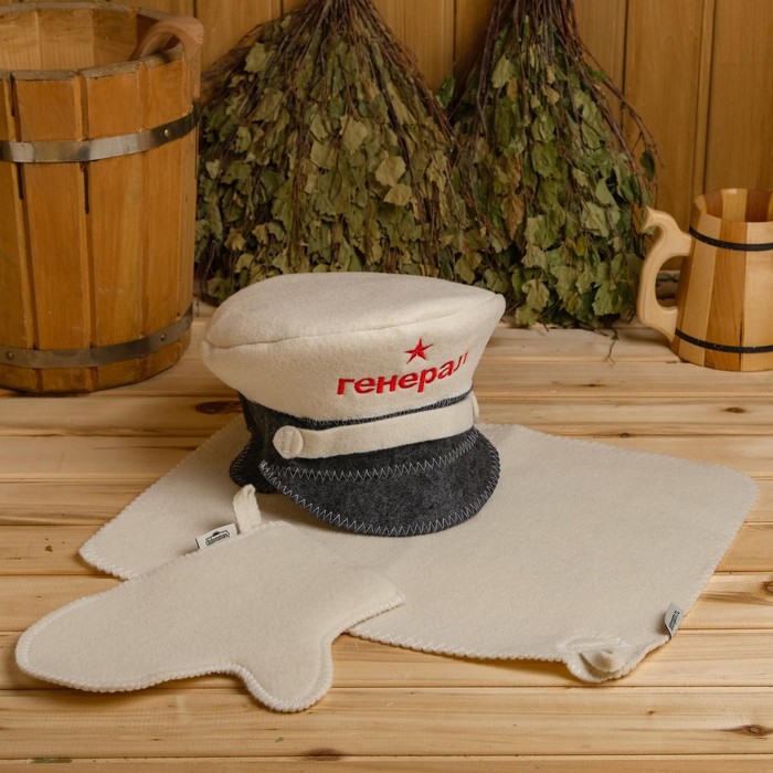 Набор для бани Генерал фуражка, коврик, рукавица набор для бани 100% мужику для 100% бани вышивка шапка коврик и рукавица