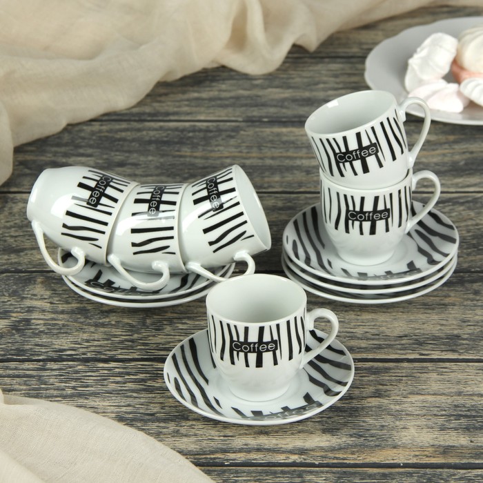 Сервиз кофейный "Ника", 12 предметов: чашка 80 мл 7,2х5,3х5,7 см, блюдце 10,5 см