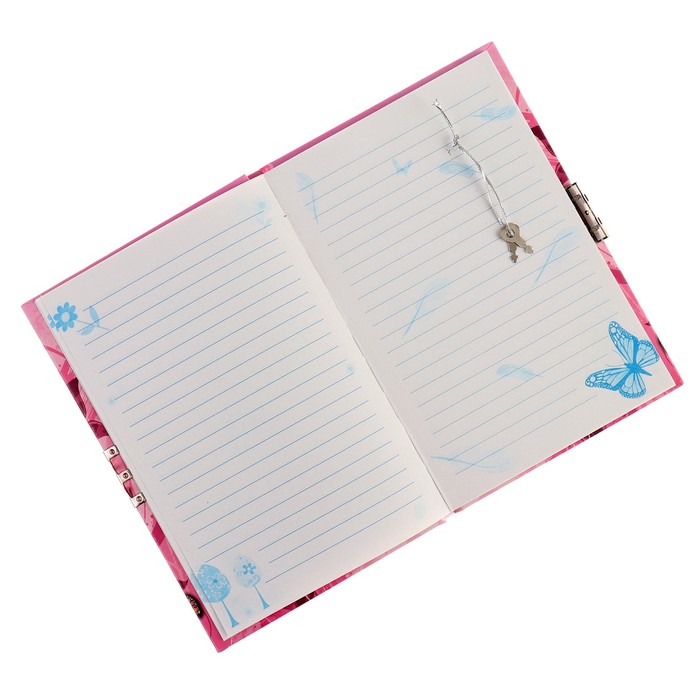 Записная книжка подарочная А5 56л лин на замке Бабочки МИКС