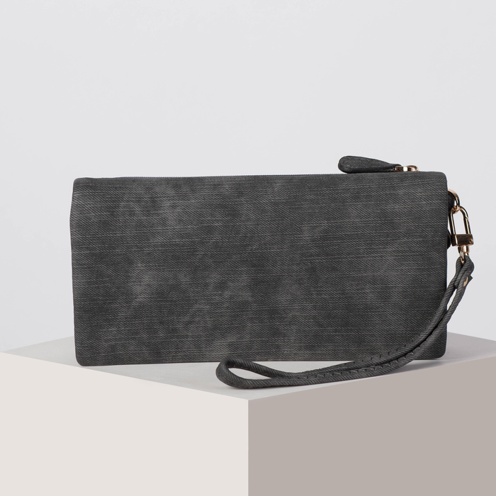 Кошелёк женский, 5 отделов, для карт, для монет, наружный карман, с ручкой, цвет серый