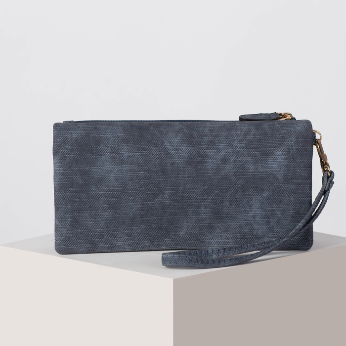 Кошелёк женский, 5 отделов, отдел для карт и монет, наружный карман, ручка, цвет синий