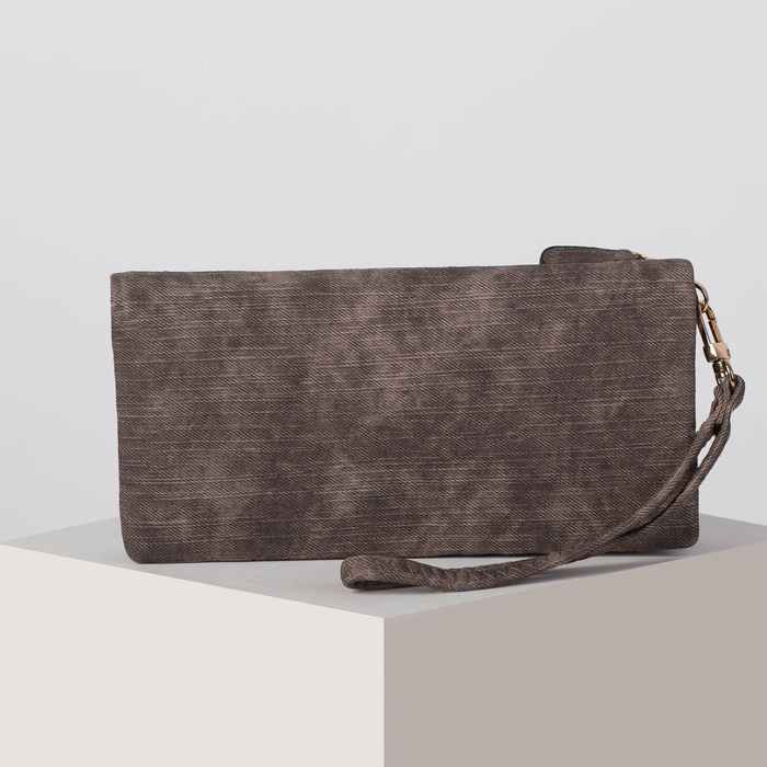 Кошелёк женский, 5 отделов, для карт, для монет, наружный карман, с ручкой, цвет кофе