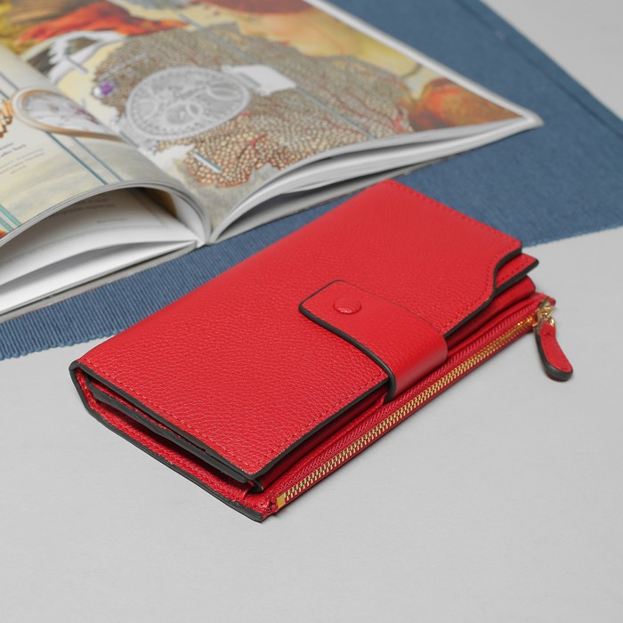 Кошелёк женский, 3 отдела, для карт, для монет, наружный карман, цвет бордовый