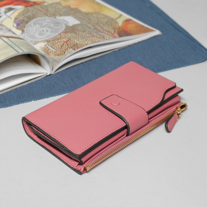 Кошелёк женский, 3 отдела, для карт, для монет, наружный карман, цвет пудровый