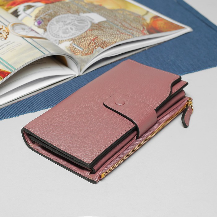 Кошелёк женский, 3 отдела, для карт, для монет, наружный карман, цвет сиреневый