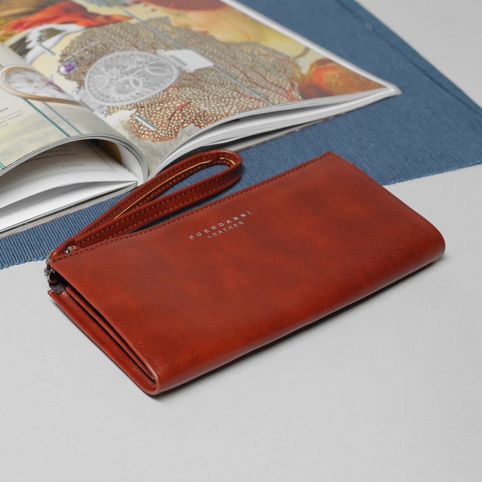 Кошелёк женский, 4 отдела, для карт, для монет, наружный карман, цвет коричневый