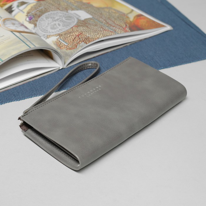 Кошелёк женский, 4 отдела, для карт, для монет, наружный карман, цвет серый