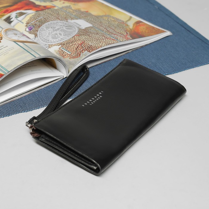 Кошелёк женский, 4 отдела, для карт, для монет, наружный карман, цвет чёрный