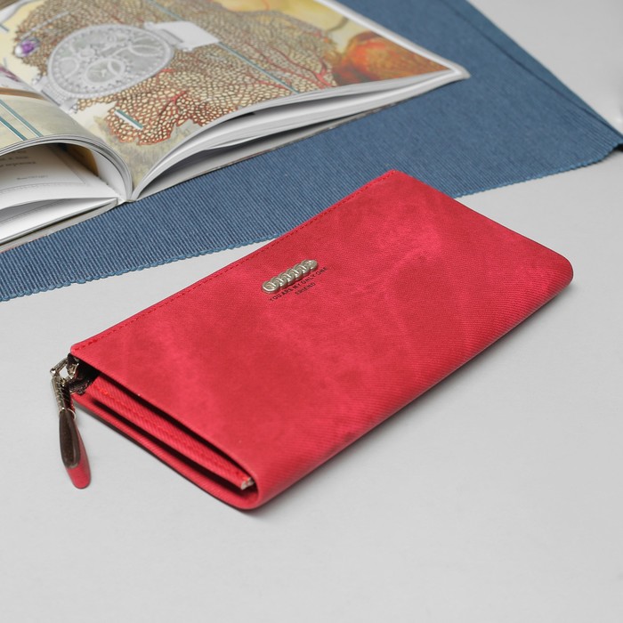 Кошелёк женский, 4 отдела, для карт, для монет, наружный карман, цвет красный