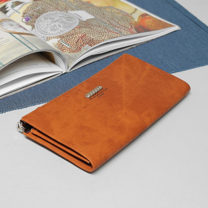 Кошелёк женский, 4 отдела, для карт, для монет, наружный карман, цвет коричневый