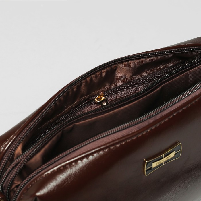 Клатч женский, 2 отдела на молнии, наружный карман, длинный ремень, цвет коричневый